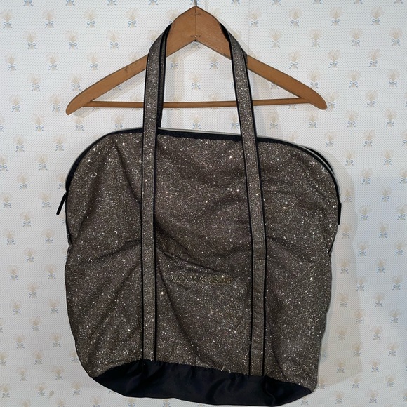 Victoria’s Secret Black Slate Glitter Sparkly Tote Bag Zipper Top